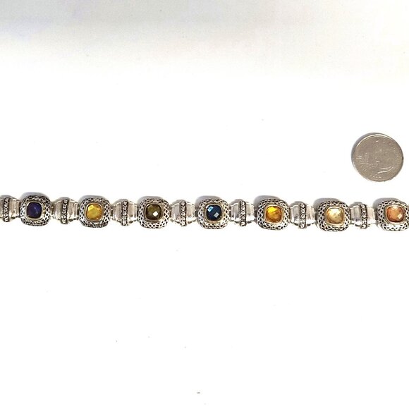 VTG Art Deco Revival Bracelet  Silver-Tone Faux Rhinestones 7.5" Magnetic Clasp - Picture 5 of 6